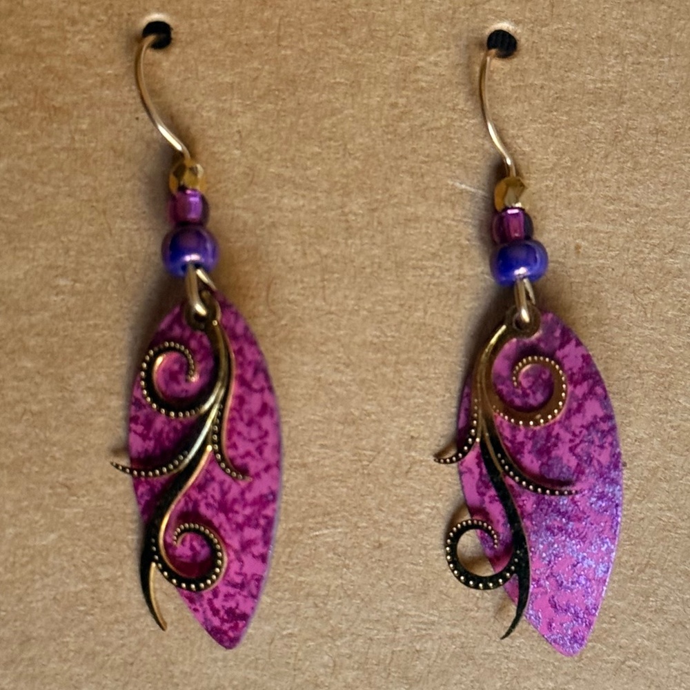 Artistic unique metal layered earrings with beading